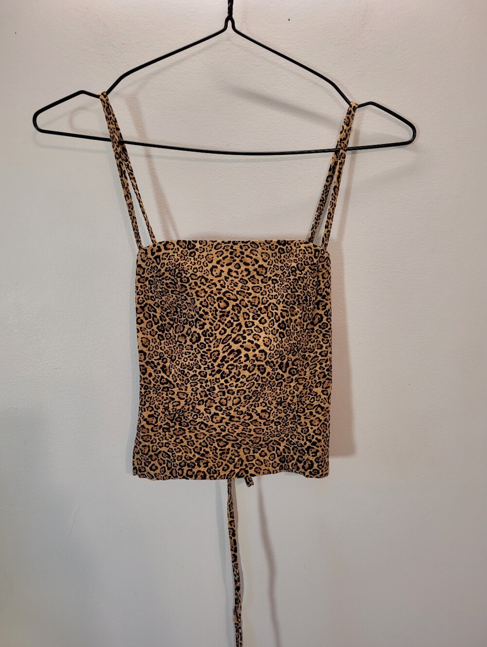Urban Outfitters Linen Blend Leopard Print Crop Top Open Lace Up Back - S